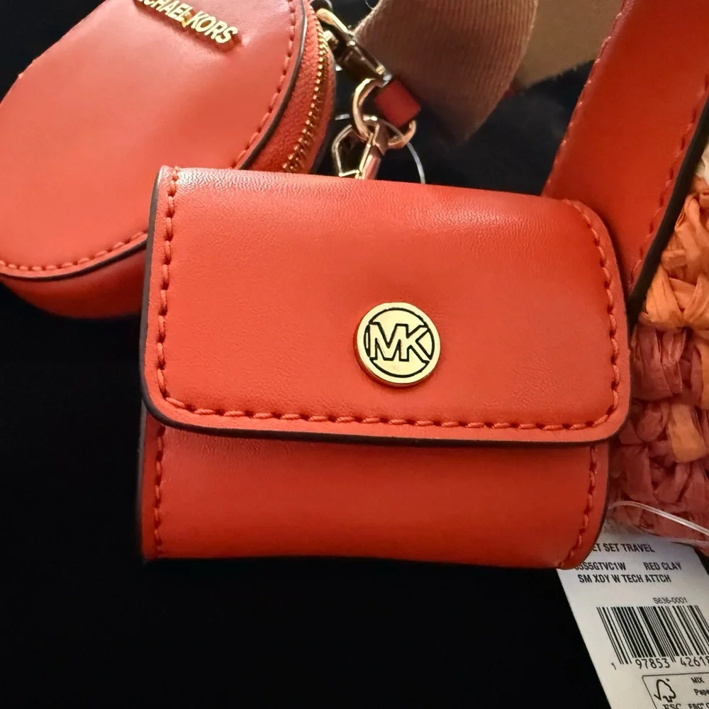 Michael Kors Orange and Cream Woven Crossbody Bag - Picture 3 of 10